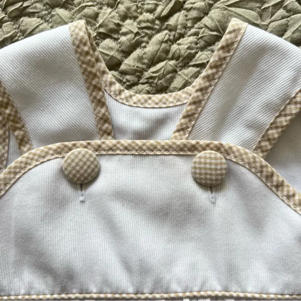 Shrimp & Grits Kids Romper Baby 3M White Gingham Trim Bubble Preppy Classic